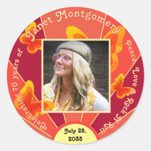 Adesivo Redondo 70 Birthday Celebration Retro 60's Photo Sticker