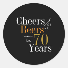 Adesivo Redondo 70 Birthday Cheers and Beers Black Dourada Party
