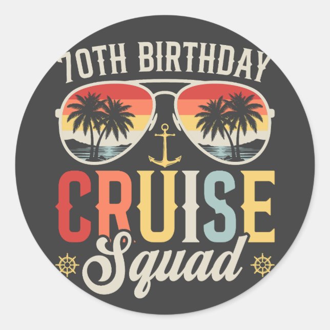 Adesivo Redondo 70 Birthday Cruise Squad Family Combate (Frente)