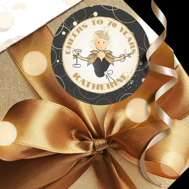 Adesivo Redondo 70 Birthday Dourado Cartoon Chic Classy (Criador carregado)