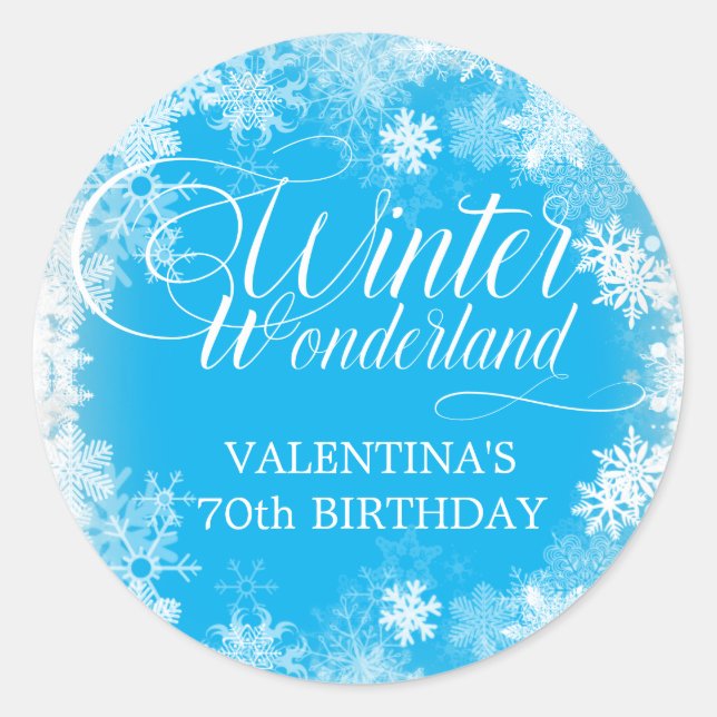 Adesivo Redondo 70 Birthday Winter Wonderland Snowflake Favor (Frente)