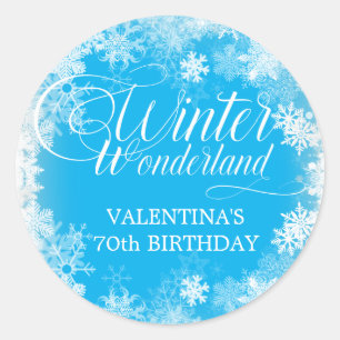 Adesivo Redondo 70 Birthday Winter Wonderland Snowflake Favor