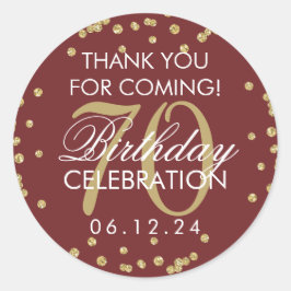 Adesivo Redondo 70 de Burgundy Dourado Aniversário Obrigado Glitte