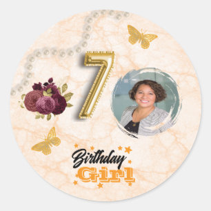 Adesivo Redondo 70 Dourado Balloon Number & Red English Rosas