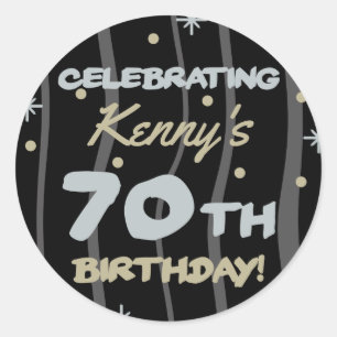 Adesivo Redondo 70 Festa de aniversário Adicione seu nome