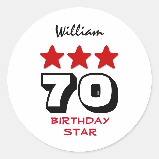 Adesivo Redondo 70 Presente de aniversário ou QUALQUER idade Estre (Frente)