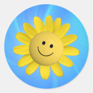 ADESIVO REDONDO 720227 FLOWER SUN FLOWER SMILIE FACE CARTOON GRAPH