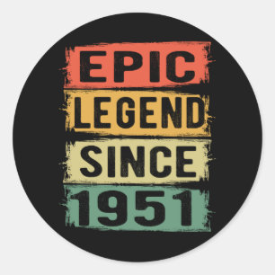 Adesivo Redondo 74 Anos De Idade Dia 1951 Legenda Epic 74. º Anive