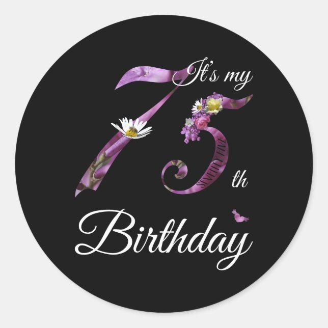 Adesivo Redondo 75 Floral 1948 É O Meu 75º (Frente)