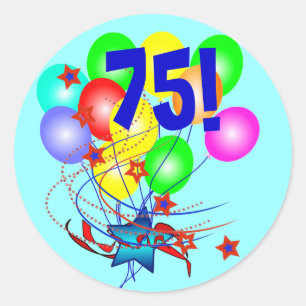 Adesivo Redondo 75! Ou todo o aniversário da idade Balloons em