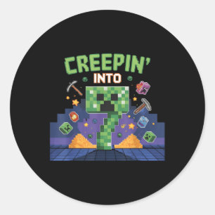 Adesivo Redondo 7 Birthday Gamer Pixel Creepin’ Em 7 Vídeo Gam
