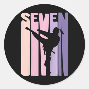 Adesivo Redondo 7 Birthday Gift Karate Retro Taekwondo Martial A