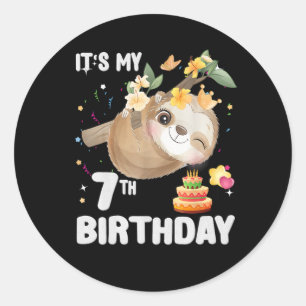Adesivo Redondo 7 Birthday Sloth Girl Party Cute Sloover