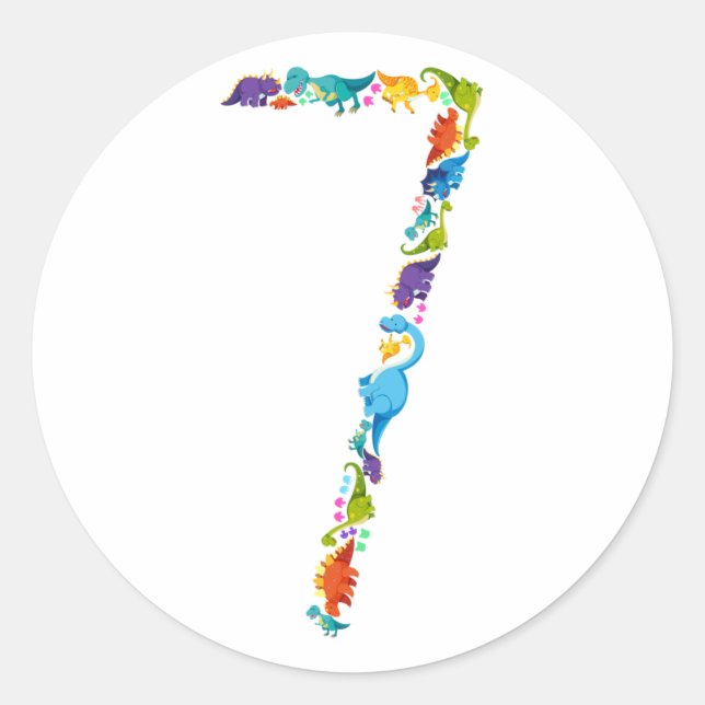Adesivo Redondo 7 de Dinossauro Aniversário para 7 Anos (Frente)