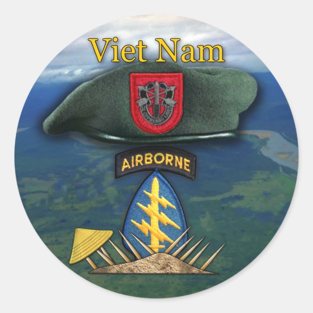 Adesivo Redondo 7 Especial força verde berets vietnam Sticker (Frente)