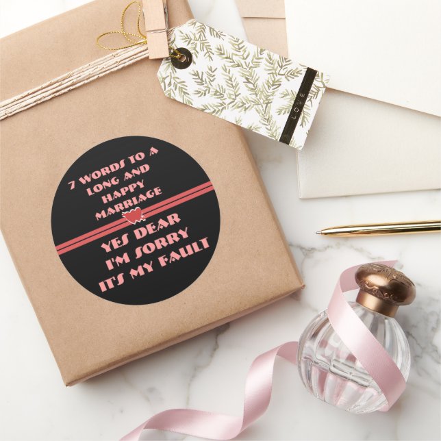 Adesivo Redondo 7 palavras para um Casamento longo e feliz (Presentear)