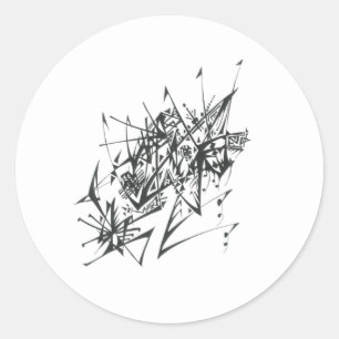 Adesivo Redondo 7 Preto Branco Arte de Tatuagem Tribal Abstrata