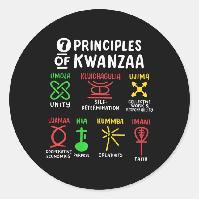 Adesivo Redondo 7 Principles Of Kwanzaa Black African American Men (Frente)