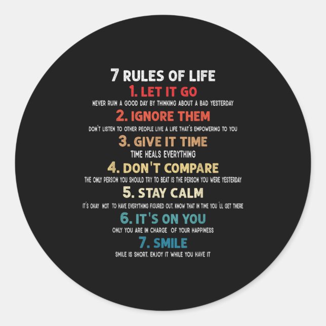 Adesivo Redondo 7 Regras De Vida Citações Motivacionais Para Homen (Frente)