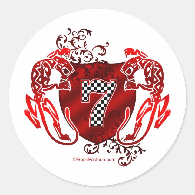 Adesivo Redondo 7 tigres de número de corridas automáticas (Frente)