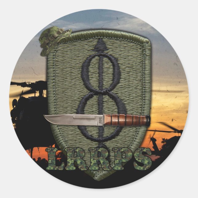 Adesivo Redondo 8ª divisão de infantaria lrrps lrp vietnam war pat (Frente)