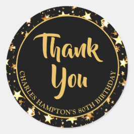 Adesivo Redondo 80º Aniversário Estrelas Ouro Preto OBRIGADO