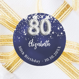 Adesivo Redondo 80 aniversário marinho estrelas de prata azul