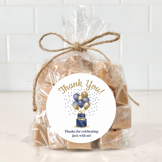 Adesivo Redondo 80 Birthday Marinho Azul Bolo Balão Obrigado (Criador carregado)