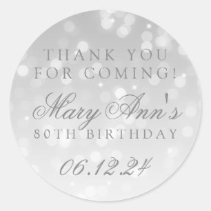 Adesivo Redondo 80 Birthday Obrigado Silver Bokee Sparkle Light