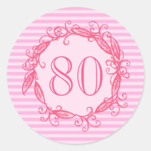 Adesivo Redondo 80 de Aniversário das Mulheres Bonito Rosa Meiros