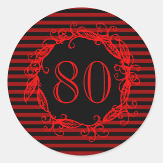 Adesivo Redondo 80 de Aniversário Negro Vermelho Negro Suavemente
