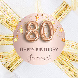 Adesivo Redondo 80 de aniversário rosa dourado estrelas cor-de-ros