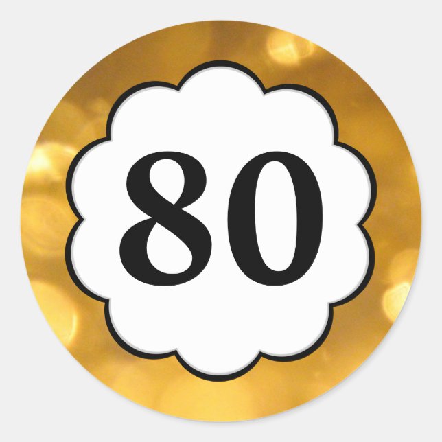 Adesivo Redondo 80 - Ouro Numbers Sticker (Frente)