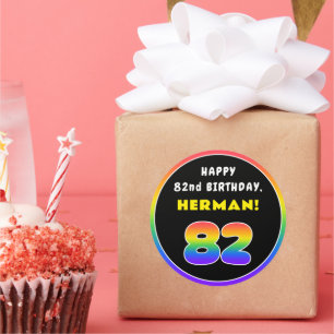 Adesivo Redondo 82º Aniversário: Arco-Íris Colorido nº 82, Nome Pe
