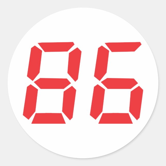 Adesivo Redondo 86 86 - número digital do despertador vermelho (Frente)