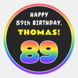 Adesivo Redondo 89º aniversário: Arco-Íris Colorido nº 89, Nome Pe