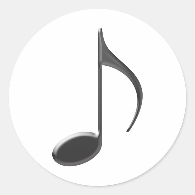 Adesivo Redondo 8.a Nota Musical Preta Colorida em Fundo Branco (Frente)