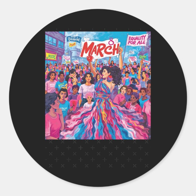 Adesivo Redondo 8 de março Empoderamento das mulheres para igualda (Frente)