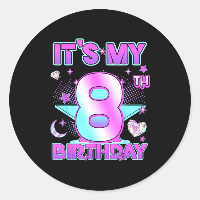 Adesivo Redondo 8 Years Old Birthday Kp Kids 8th Birthday Girls K- (Frente)