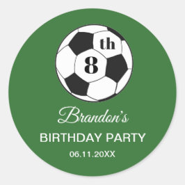 Adesivo Redondo 8th Birthday Party Soccer Green Boys Sports