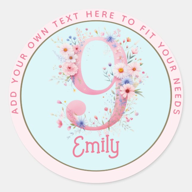 Adesivo Redondo 9º Aniversário Fada Fleiga Fritual Rosa Princesa F (Frente)