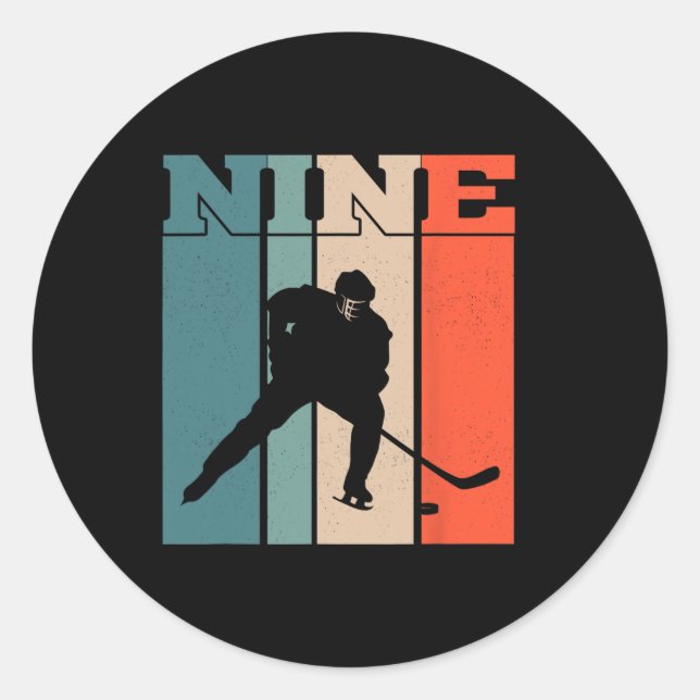 Adesivo Redondo 9º Aniversário Retro Hóquei no Gelo (Frente)