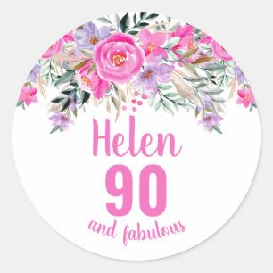 Adesivo Redondo 90 aniversário cor-de-água rosa floral