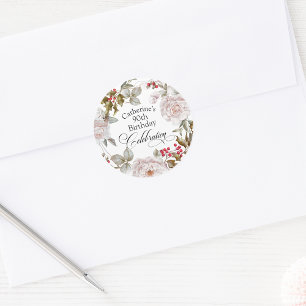 Adesivo Redondo 90 Birthday Elegant Dezembro Floral