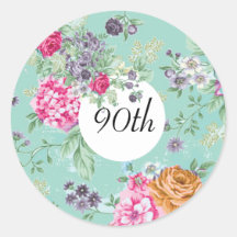 90 Birthday Floral Birthday Blue