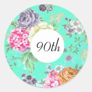 Adesivo Redondo 90 Birthday Floral Birthday Verde