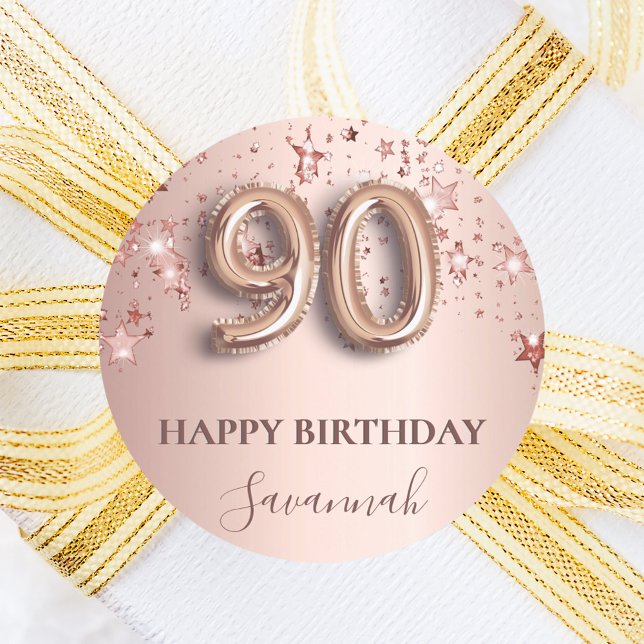 Adesivo Redondo 90 de aniversário rosa dourado nome das estrelas (Criador carregado)