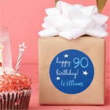 90 feliz aniversário Autocolantes azuis personaliz