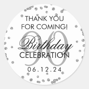 Adesivo Redondo 90 Silver Birthday Obrigado Glitter