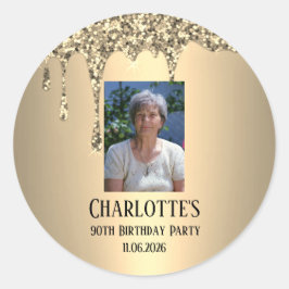 Adesivo Redondo 90th Ninety Elegant Birthday Party Gold
